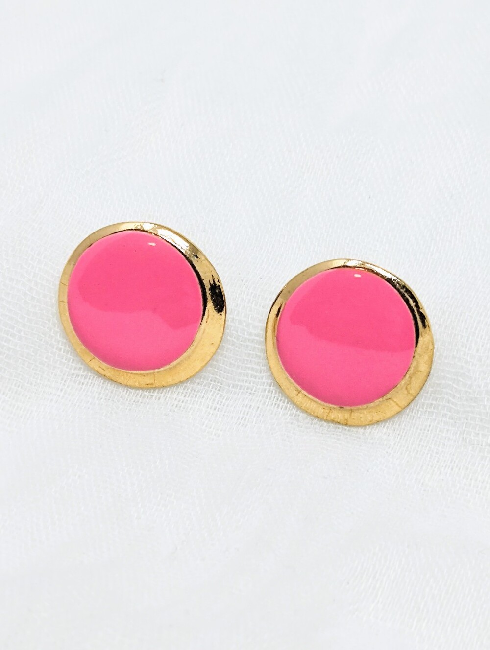 Vintage Colorful Pink And Gold Round Earrings